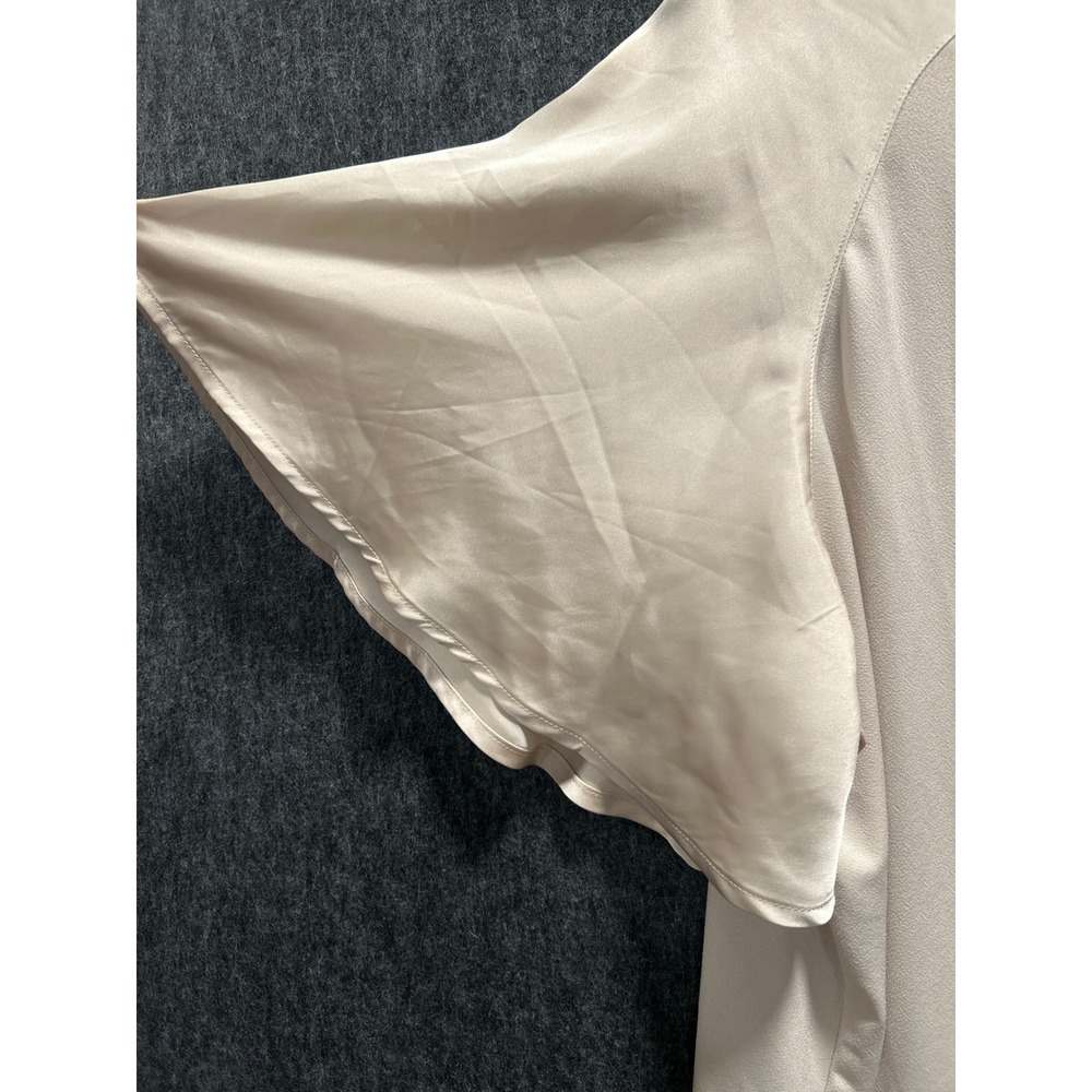 Nordstrom Rack Flutter Sleeve Top Womens 2X Beige Oak Satin Crepe Summer - Picture 5 of 8